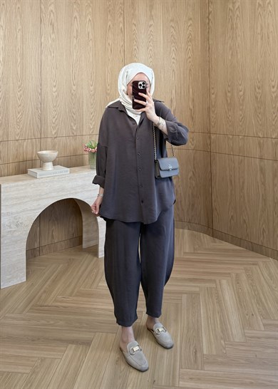 Lina Gömlekli Takım Kahverengi