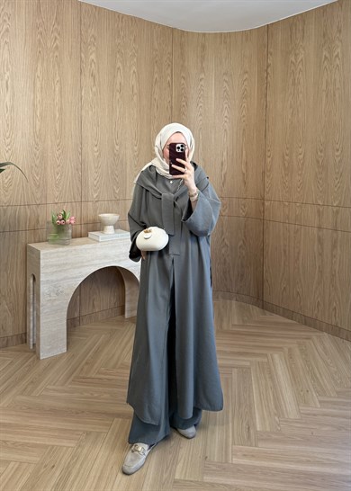 Liya Omuz Şallı Yırtmaçlı Takım Haki