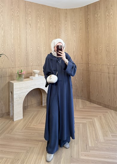 Liya Omuz Şallı Yırtmaçlı Takım Lacivert