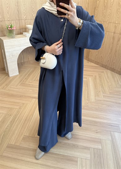 Liya Omuz Şallı Yırtmaçlı Takım Lacivert