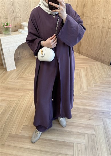 Liya Omuz Şallı Yırtmaçlı Takım Mürdüm 