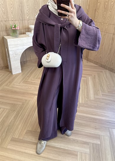 Liya Omuz Şallı Yırtmaçlı Takım Mürdüm 