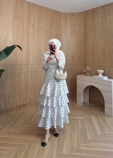 Lorien Puantiye Elbise Ekru