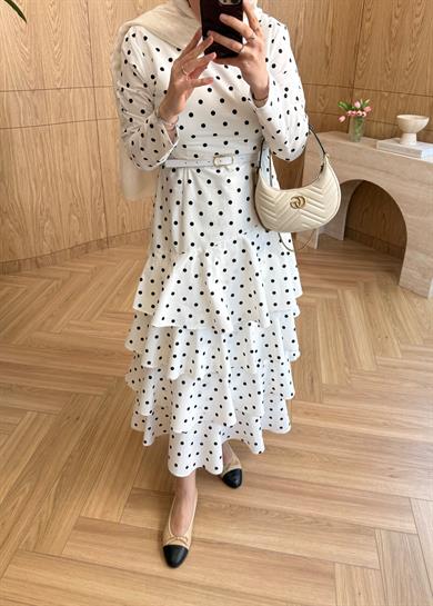 Lorien Puantiye Elbise Ekru