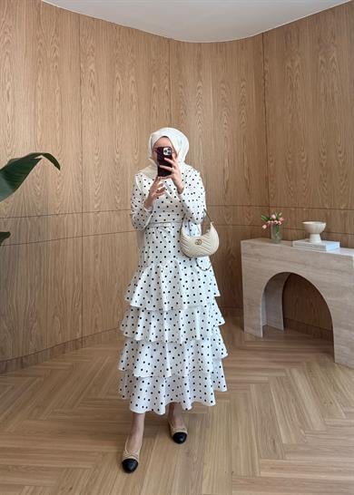 Lorien Puantiye Elbise Ekru