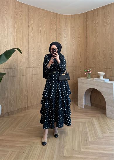 Lorien Puantiye Elbise Siyah