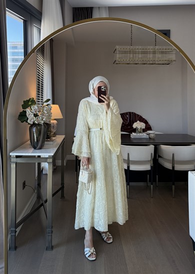 Luca Nakış Ve Payet Detaylı Elbise  Sarı