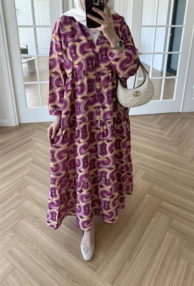 Luma Desen Mango Elbise Bordo