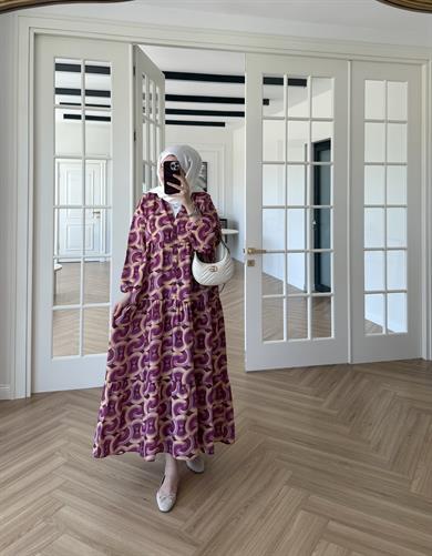 Luma Desen Mango Elbise Bordo