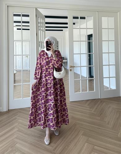 Luma Desen Mango Elbise Bordo