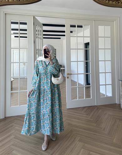 Luma Desen Mango Elbise Su Yeşili