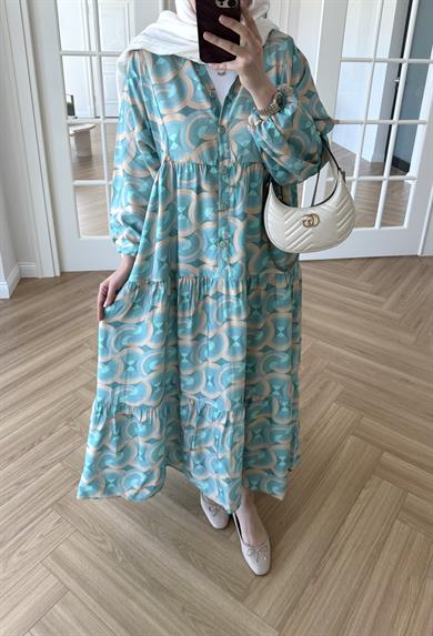 Luma Desen Mango Elbise Su Yeşili