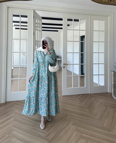 Luma Desen Mango Elbise Su Yeşili