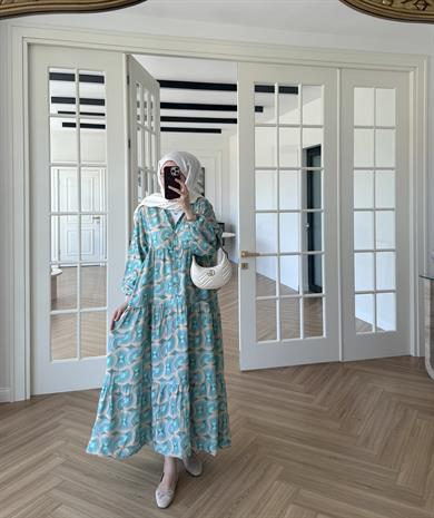 Luma Desen Mango Elbise Su Yeşili