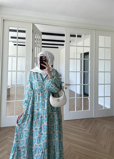 Luma Desen Mango Elbise Su Yeşili