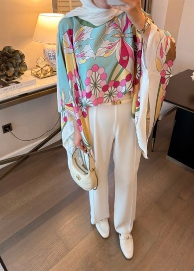 Lumira Kelebek Desen Bluz&Panço Turkuaz