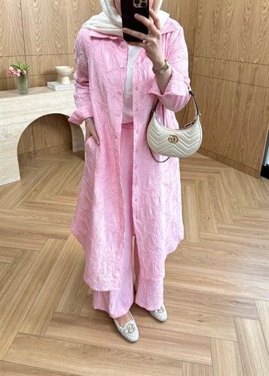 Luna Nakışlı Gömlekli Takım Pembe