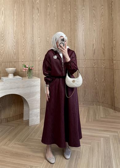 Madlen Simli Etekli Takım Bordo