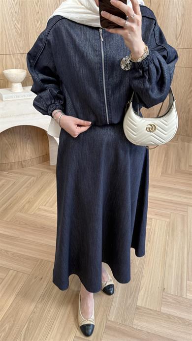 Madlen Simli Etekli Takım Lacivert