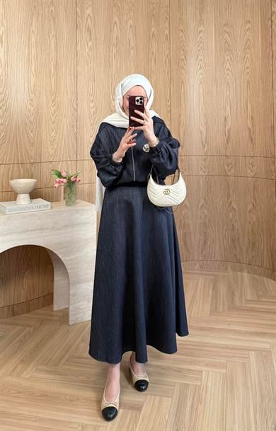 Madlen Simli Etekli Takım Lacivert