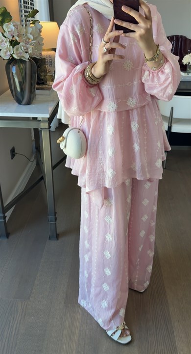 Marakeş Nakışlı Takım Pembe 