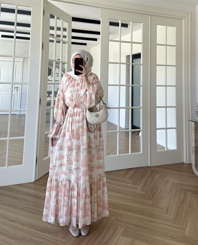 Marin Desenli Elbise Turuncu