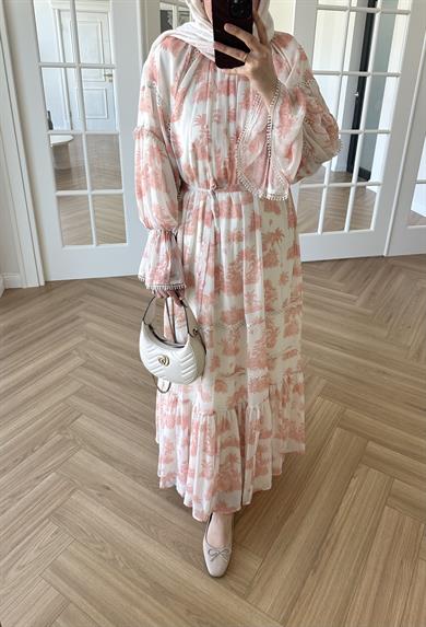 Marin Desenli Elbise Turuncu