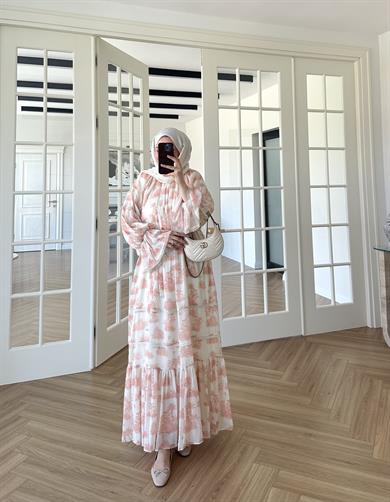 Marin Desenli Elbise Turuncu