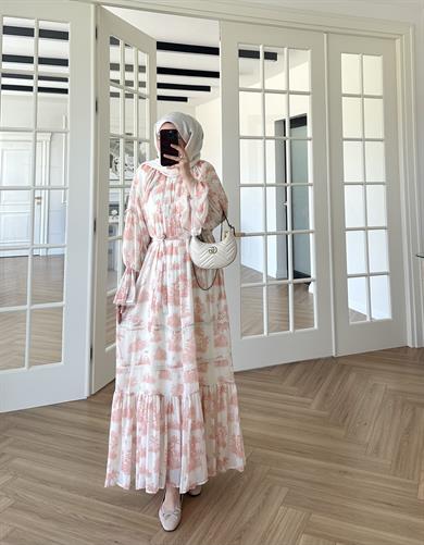 Marin Desenli Elbise Turuncu