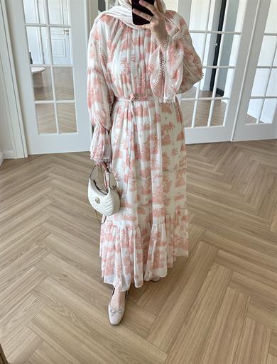 Marin Desenli Elbise Turuncu