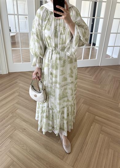 Marin Desenli Elbise Yeşil