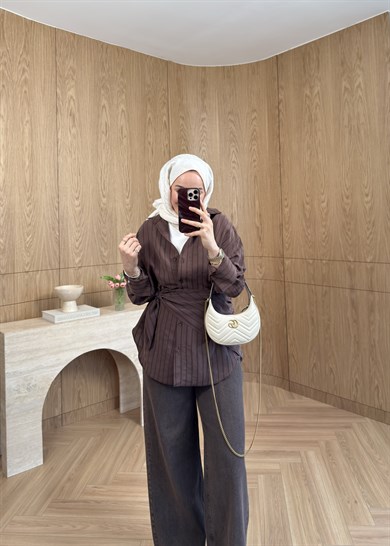 Marly Omuz Şallı Gömlek Kahverengi