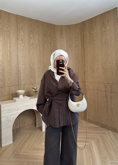 Marly Omuz Şallı Gömlek Kahverengi