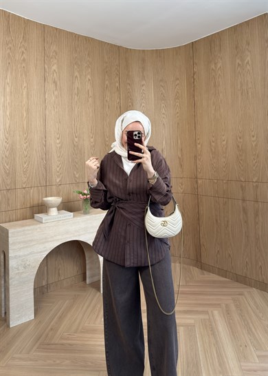 Marly Omuz Şallı Gömlek Kahverengi