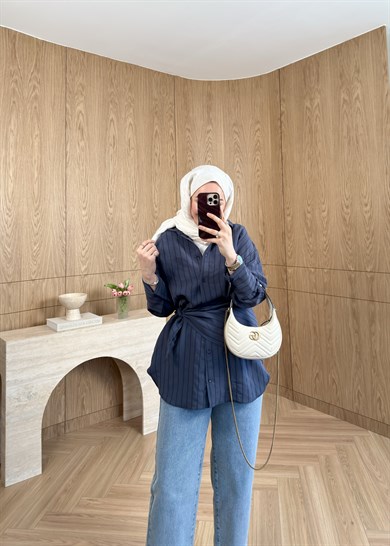 Marly Omuz Şallı Gömlek Lacivert 