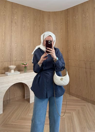 Marly Omuz Şallı Gömlek Lacivert 