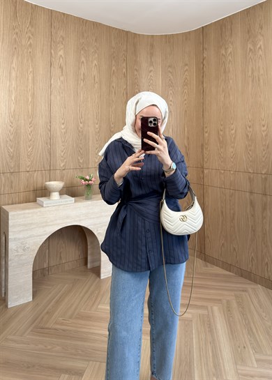 Marly Omuz Şallı Gömlek Lacivert 