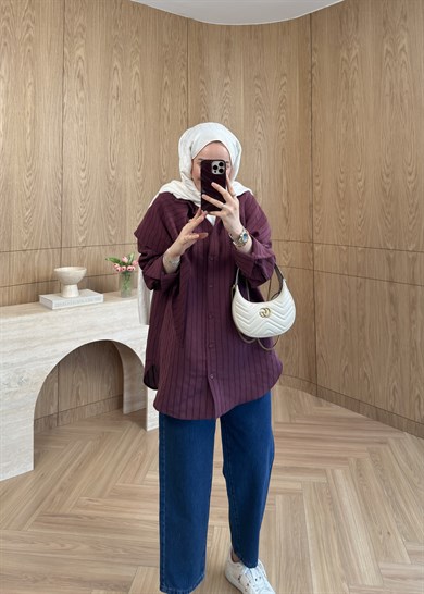 Marly Omuz Şallı Gömlek Mürdüm 