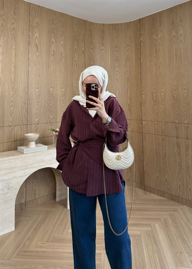 Marly Omuz Şallı Gömlek Mürdüm 