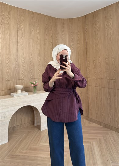 Marly Omuz Şallı Gömlek Mürdüm 