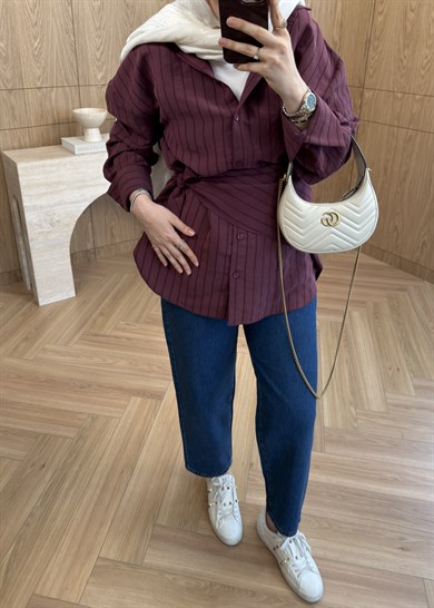 Marly Omuz Şallı Gömlek Mürdüm 