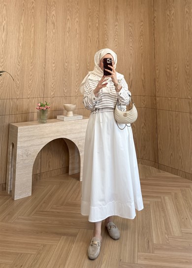 Merserize Çizgili Poplin Elbise