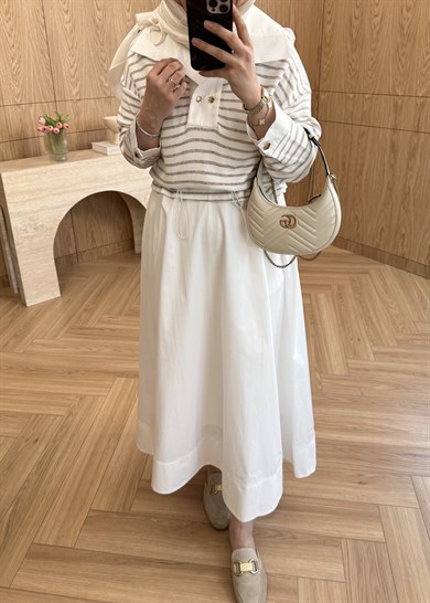 Merserize Çizgili Poplin Elbise