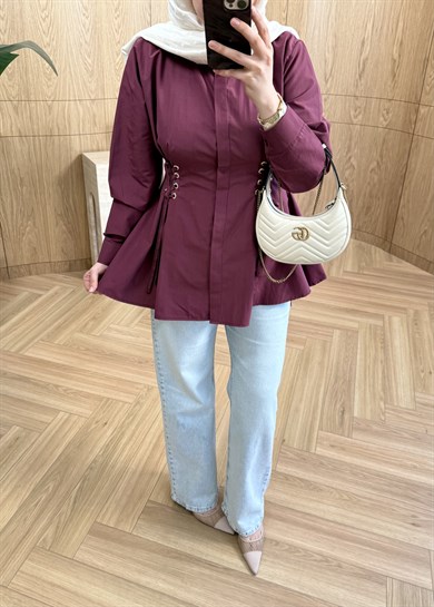Mia Bağlama Detaylı Gömlek Bordo 