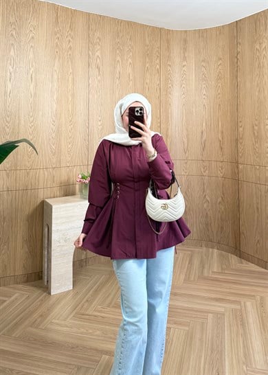 Mia Bağlama Detaylı Gömlek Bordo 