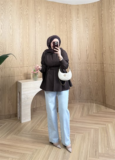 Mia Bağlama Detaylı Gömlek Kahve 