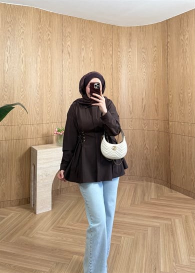Mia Bağlama Detaylı Gömlek Kahve 
