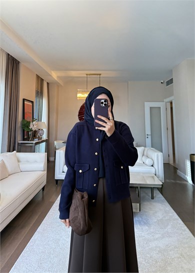 Midi Boy Örgü Triko Hırka Lacivert