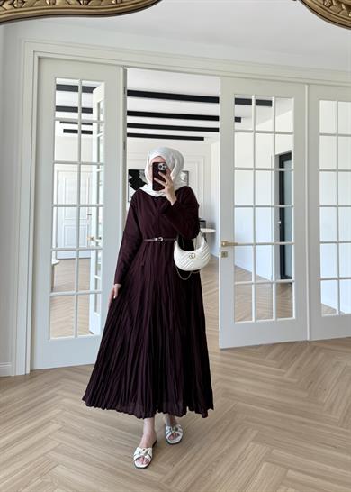 Mina Kırışık Elbise Bordo