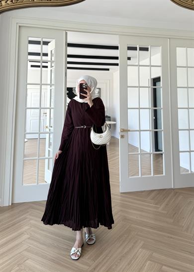 Mina Kırışık Elbise Bordo